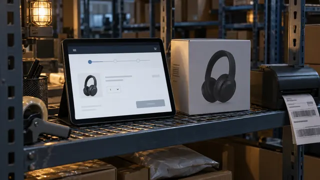 سبد خرید ناتمام کنار جعبهٔ کالا در انبار فروشگاه اینترنتی