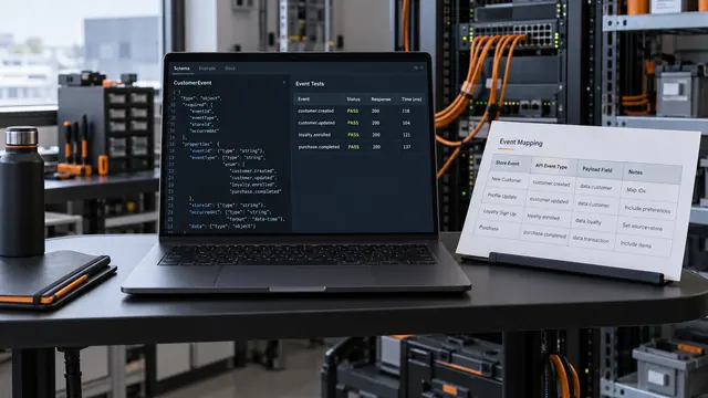 قرارداد رویدادهای مشتری و نتیجهٔ تست اتصال API روی لپتاپ