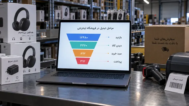 قیف بازدید تا پرداخت روی نمایشگر انبار فروشگاه اینترنتی