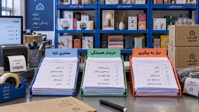 سه دسته پروندهٔ مشتری در انبار فروشگاه آنلاین لوازم خانه